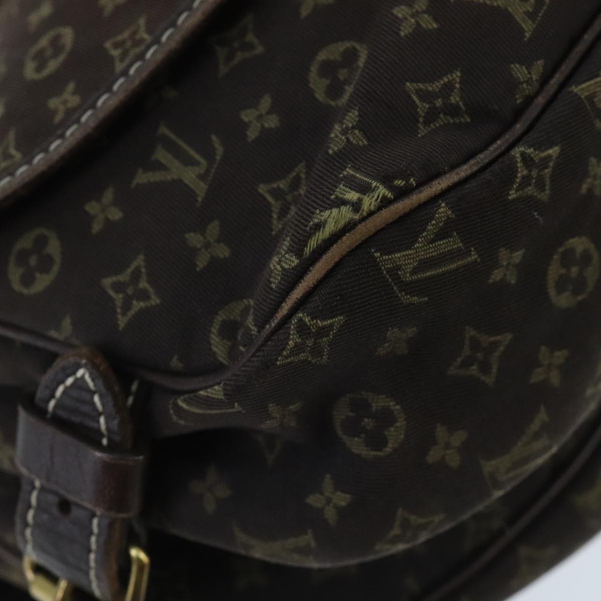 LOUIS VUITTON Monogram Mini Lin Saumur PM Bag Brown Ebene M95227 LV Auth yk15698