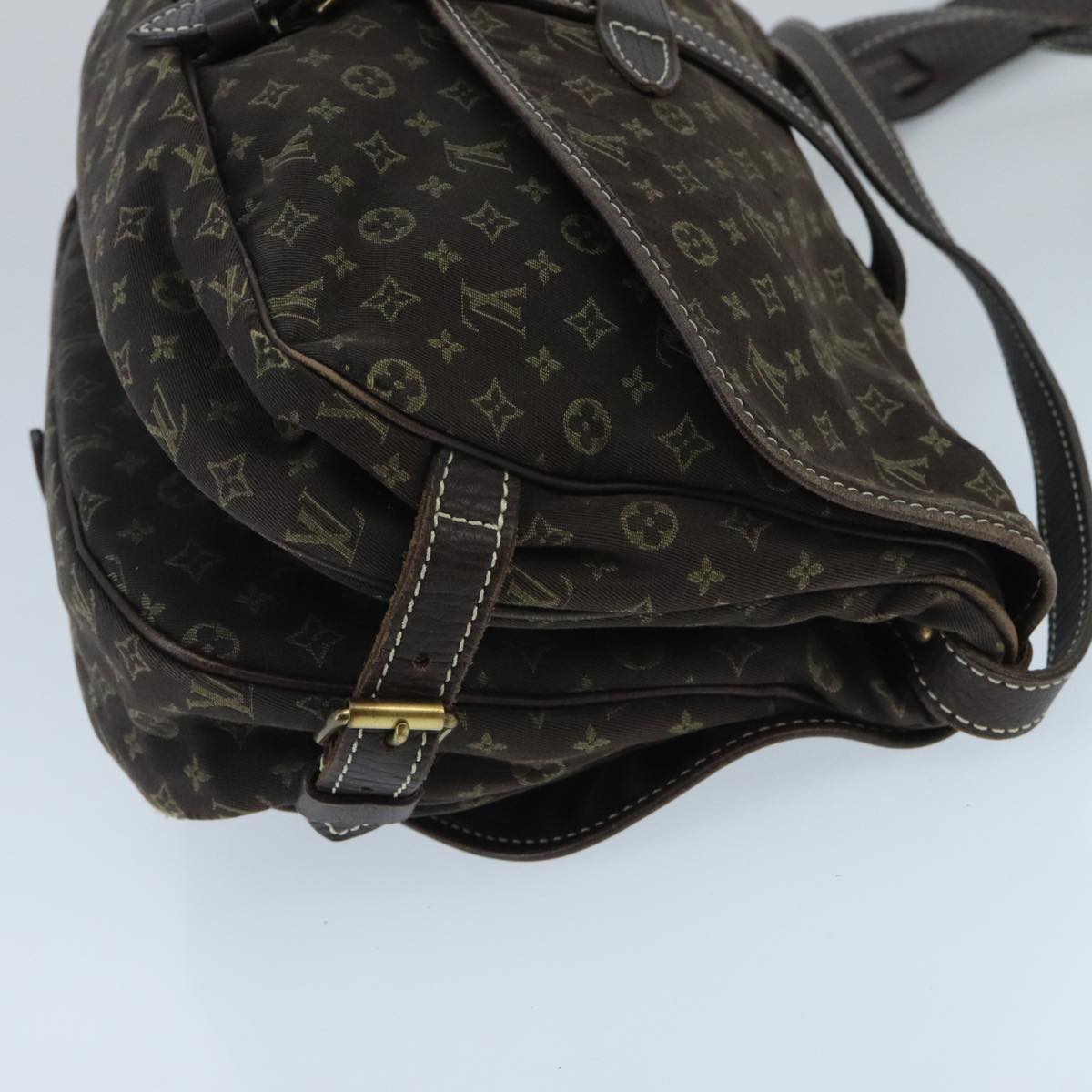 LOUIS VUITTON Monogram Mini Lin Saumur PM Bag Brown Ebene M95227 LV Auth yk15698