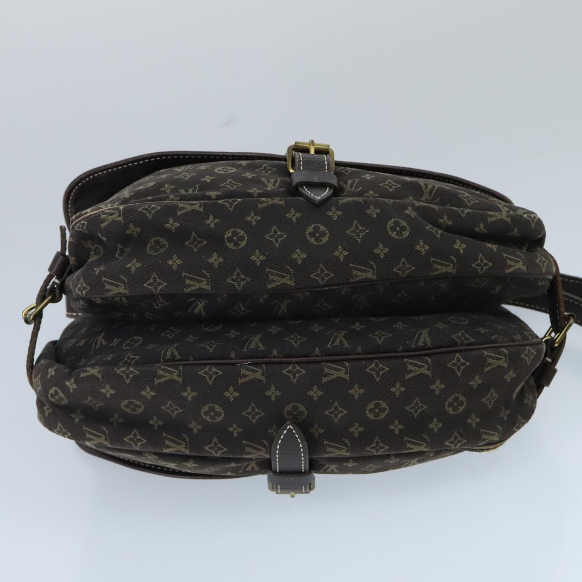 LOUIS VUITTON Monogram Mini Lin Saumur PM Bag Brown Ebene M95227 LV Auth yk15698