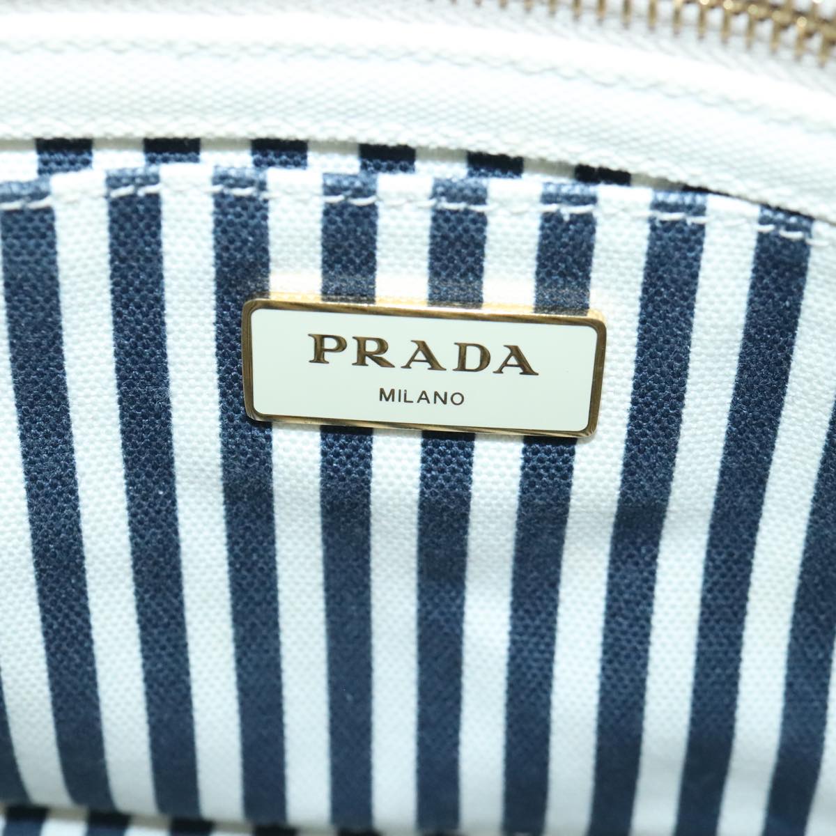 PRADA Canapa PM Hand Bag Denim 2way White Gold Auth yk15700