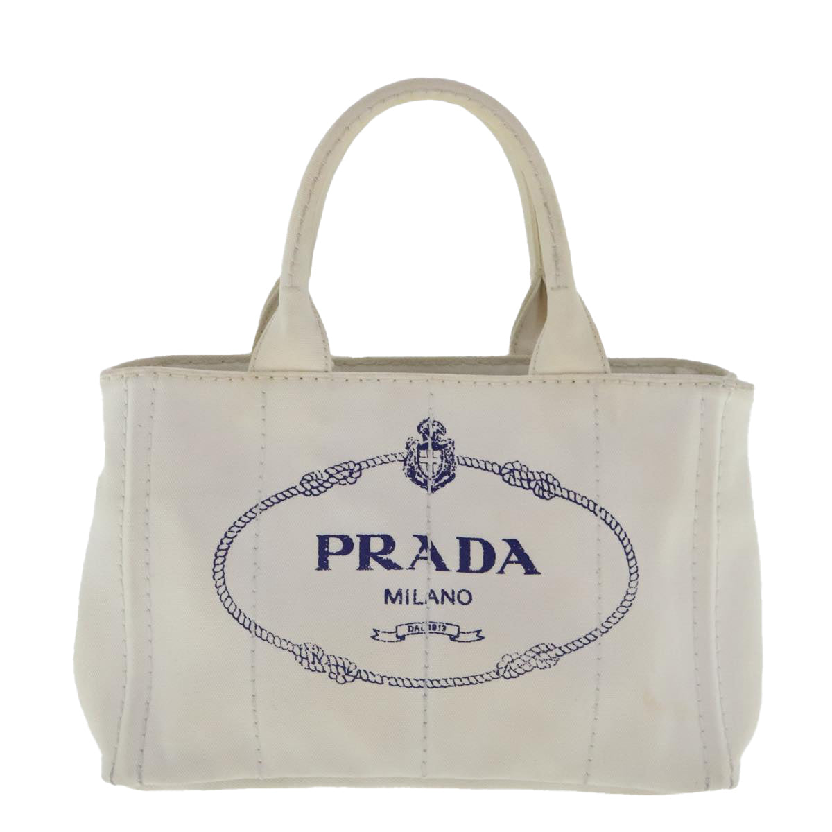 PRADA Canapa PM Hand Bag Denim 2way White Gold Auth yk15700