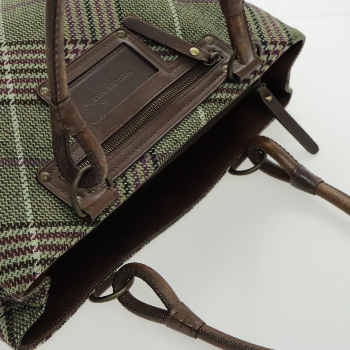 BURBERRY Tote Bag Wool Green Auth yk15702