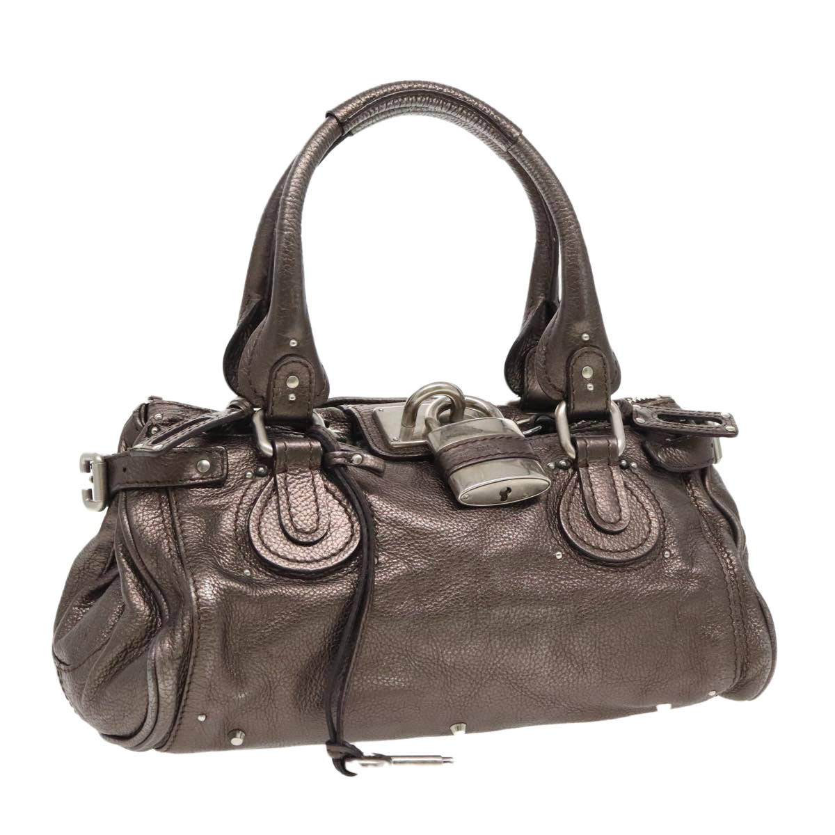 Chloe Paddington Hand Bag Leather Silver tone Auth yk15710