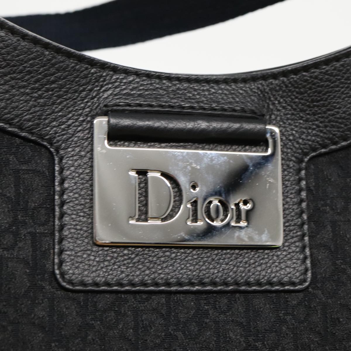 Christian Dior Trotter Canvas Shoulder Bag Black Silver Auth yk15711A