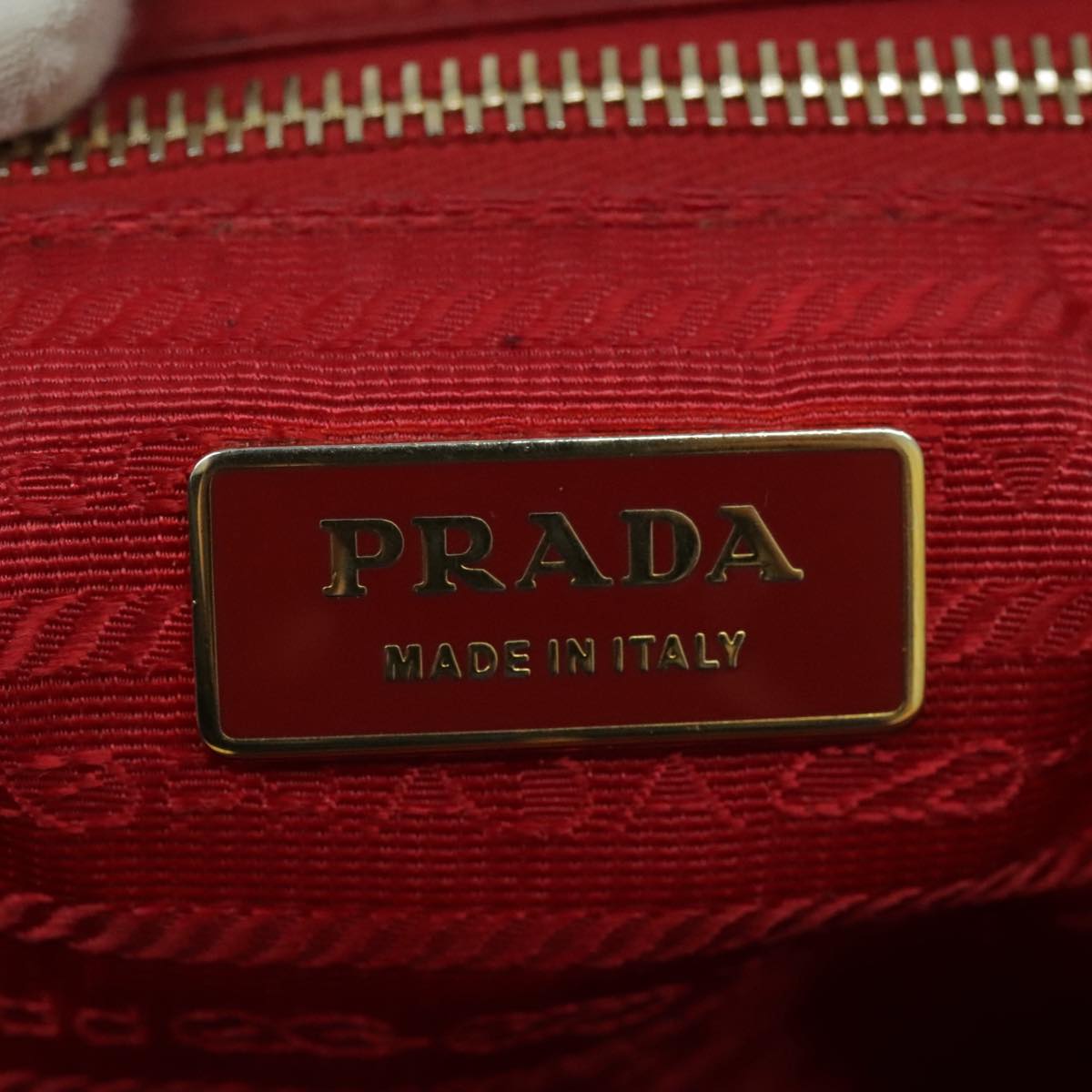 PRADA Gathered Hand Bag Leather Red Gold Auth yk15713