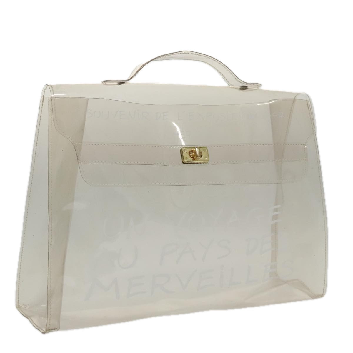 HERMES Vinyl Kelly Hand Bag Vinyl Clear Gold Auth yk15717