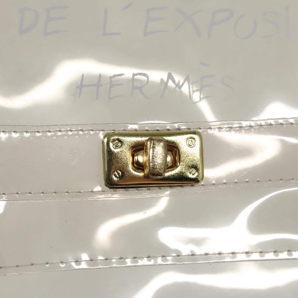 HERMES Vinyl Kelly Hand Bag Vinyl Clear Gold Auth yk15717