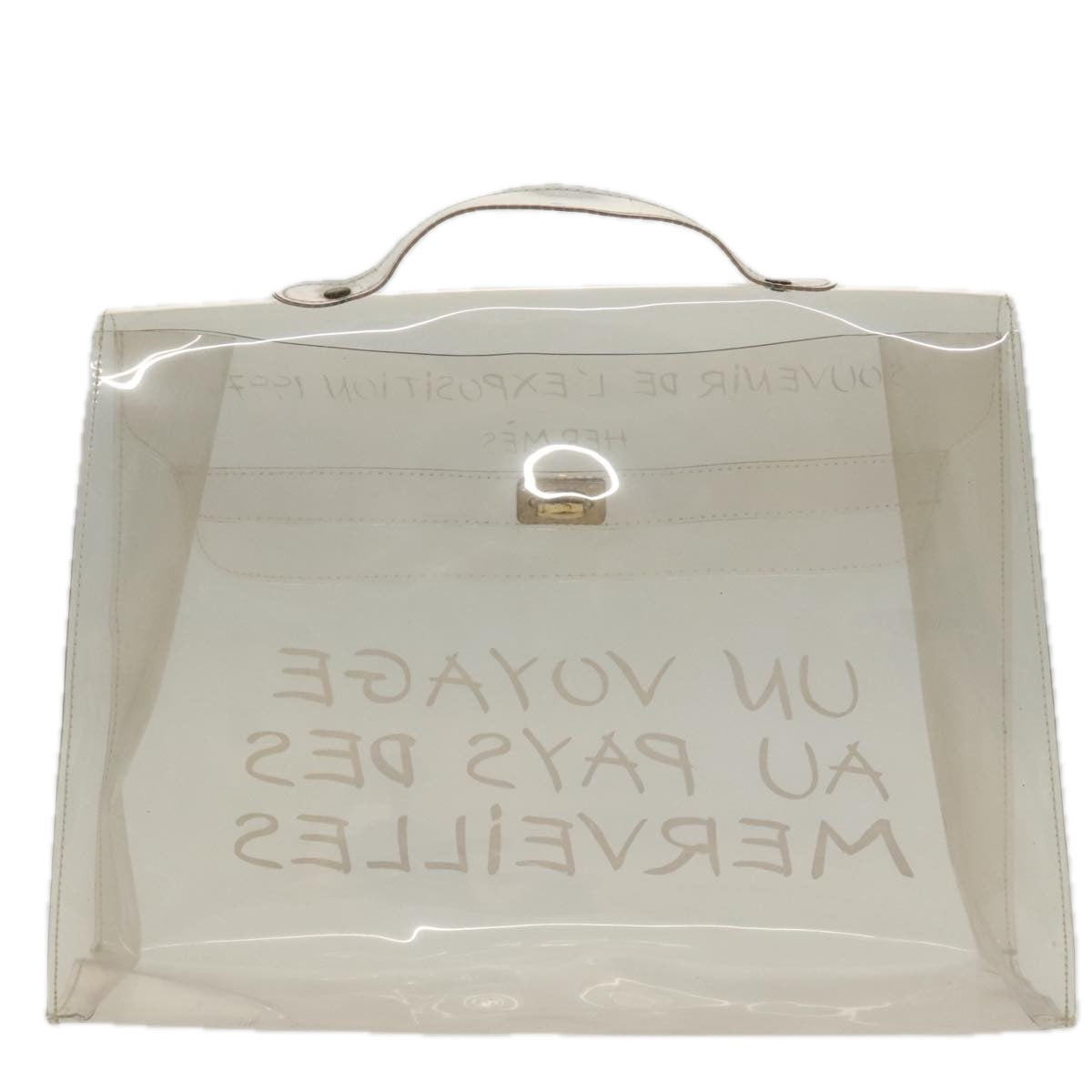 HERMES Vinyl Kelly Hand Bag Vinyl Clear Gold Auth yk15717 - 0