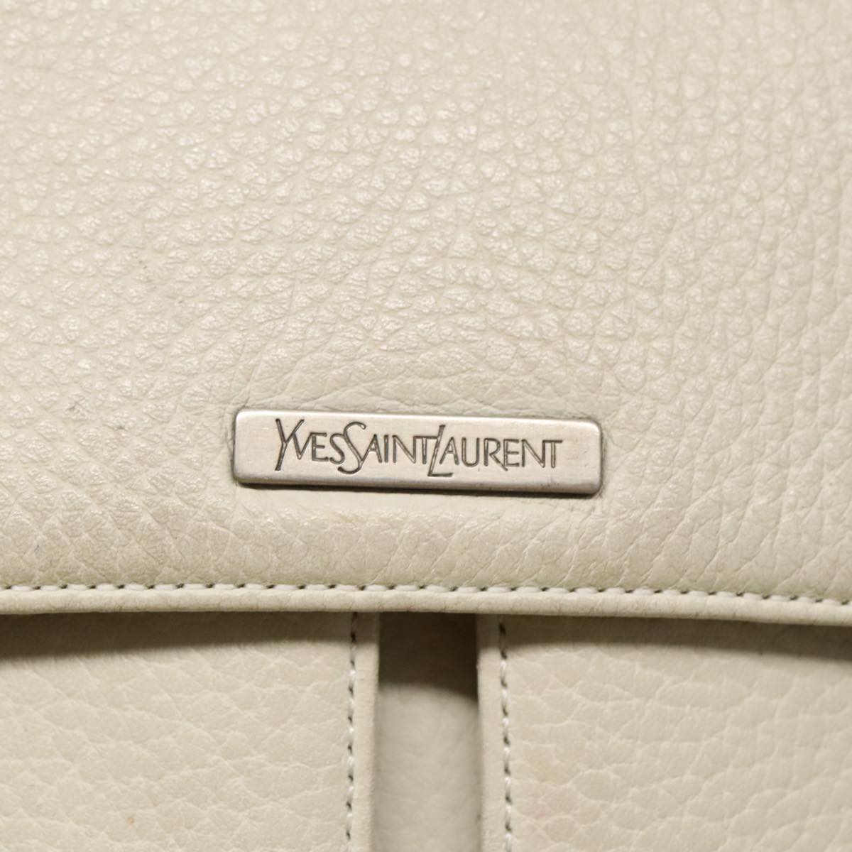 SAINT LAURENT Shoulder Bag Leather White Silver Auth yk15724