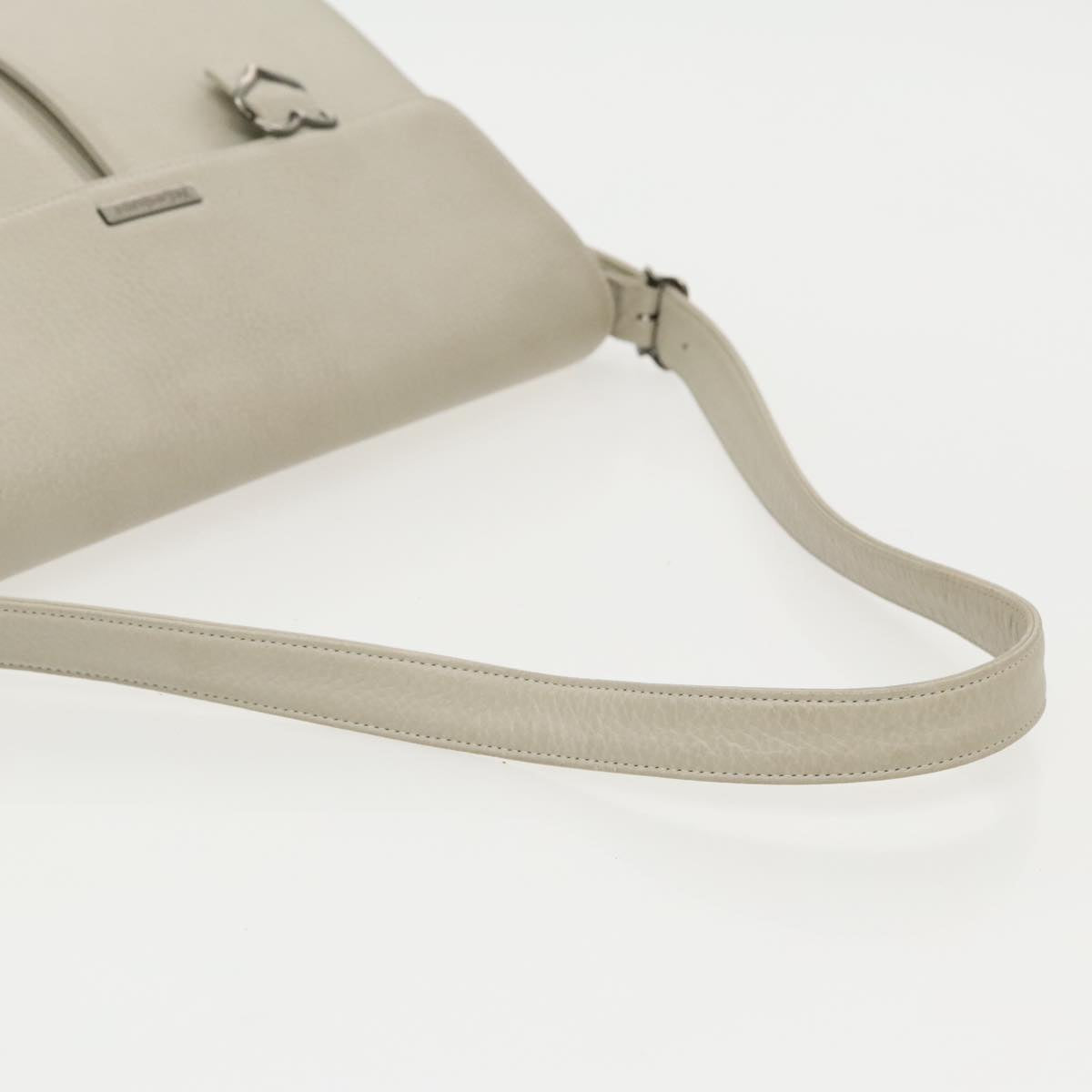 SAINT LAURENT Shoulder Bag Leather White Silver Auth yk15724