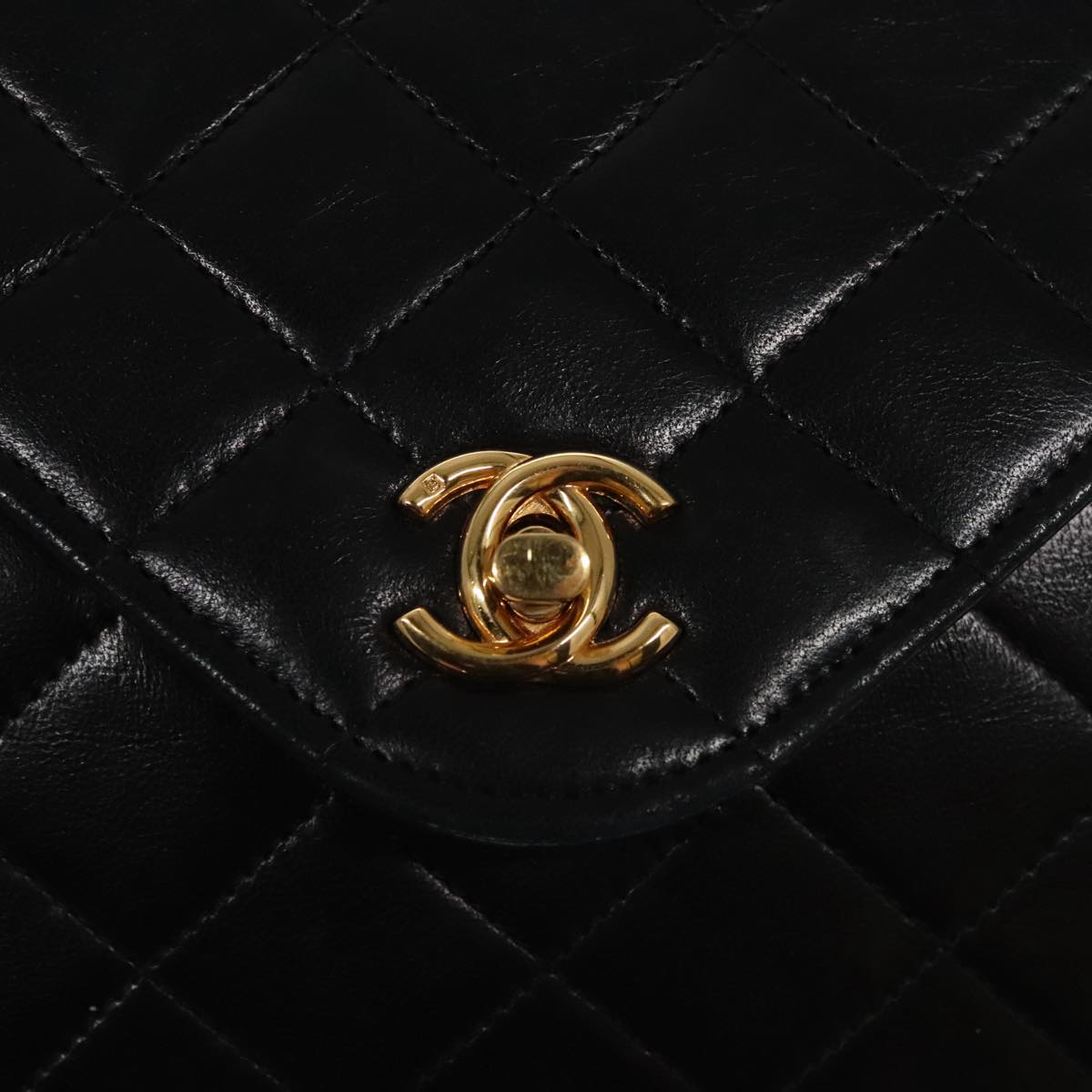 CHANEL Matelasse Chain Shoulder Bag Lamb Skin Black Gold CC Auth yk15735