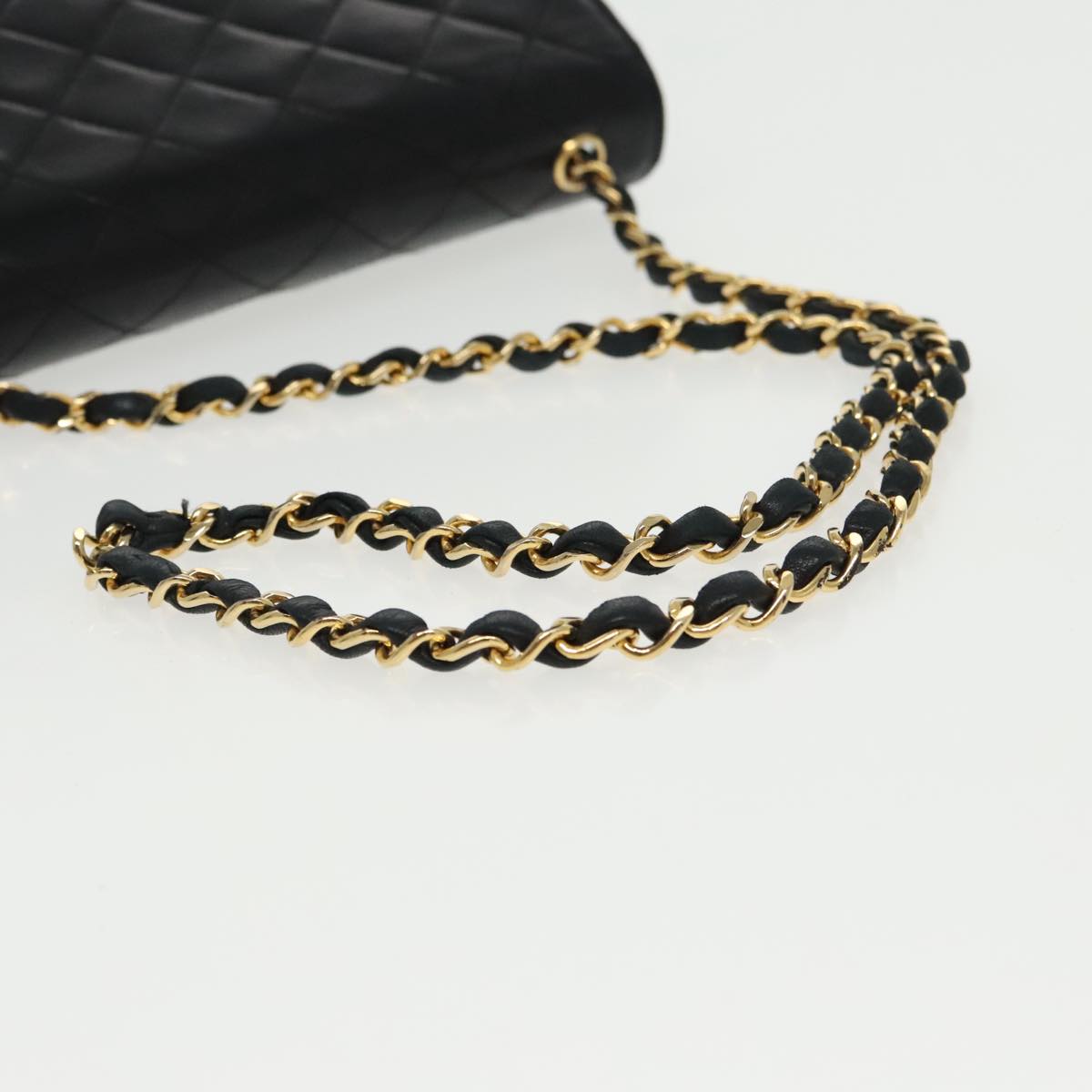 CHANEL Matelasse Chain Shoulder Bag Lamb Skin Black Gold CC Auth yk15735