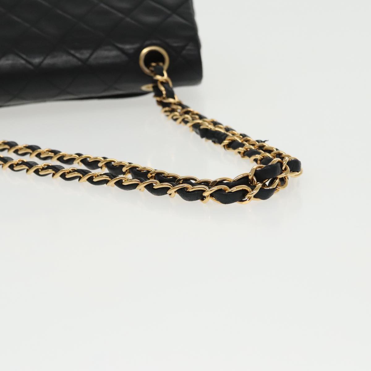 CHANEL Matelasse 23 Double Flap Chain Bag Lamb Skin Black Gold CC Auth yk15736A