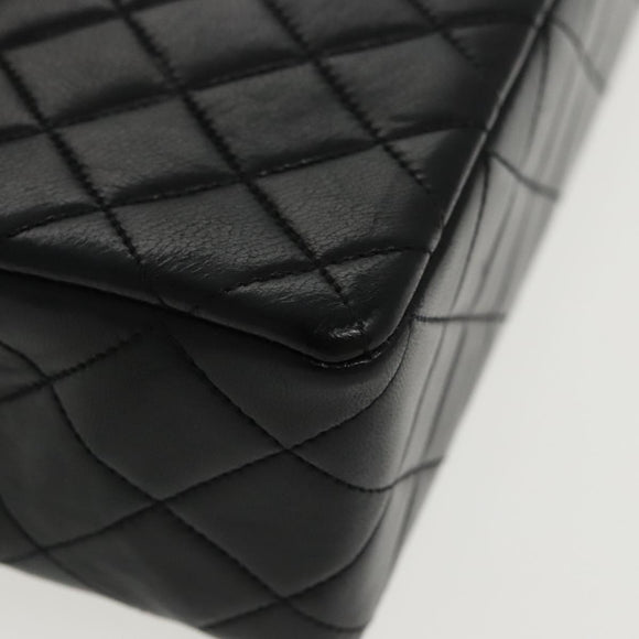 CHANEL Matelasse Turn Lock Chain Hand Bag Lamb Skin Black Gold CC Auth yk15738AV