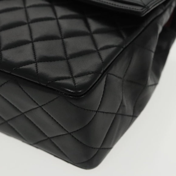 CHANEL Matelasse Turn Lock Chain Hand Bag Lamb Skin Black Gold CC Auth yk15738AV