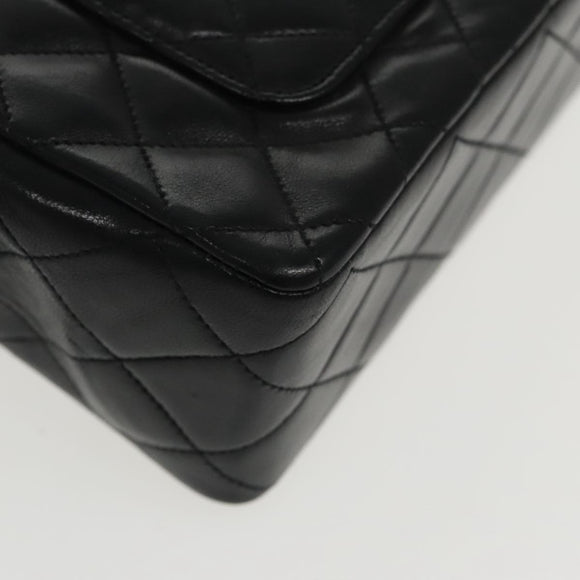 CHANEL Matelasse Turn Lock Chain Hand Bag Lamb Skin Black Gold CC Auth yk15738AV