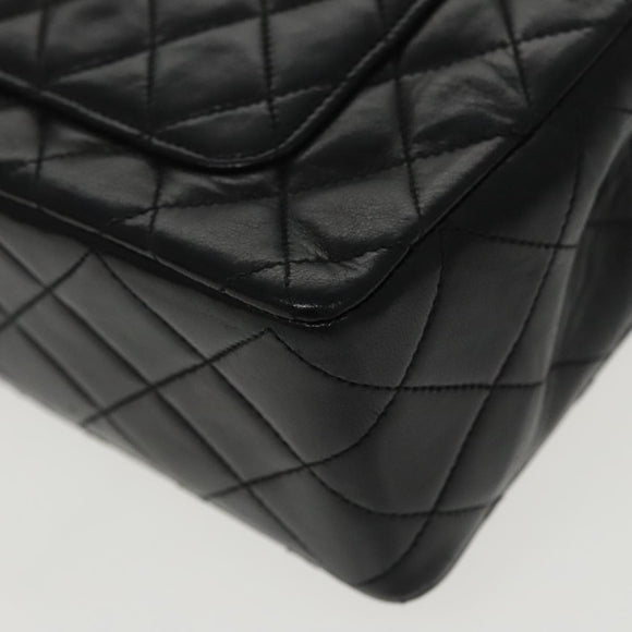 CHANEL Matelasse Turn Lock Chain Hand Bag Lamb Skin Black Gold CC Auth yk15738AV