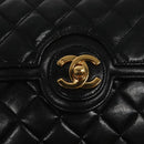 CHANEL Matelasse Turn Lock Chain Hand Bag Lamb Skin Black Gold CC Auth yk15738AV-18
