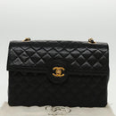 CHANEL Matelasse Turn Lock Chain Hand Bag Lamb Skin Black Gold CC Auth yk15738AV-12