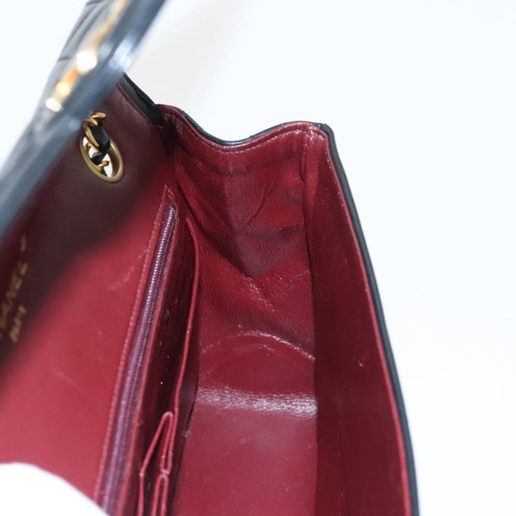 CHANEL Matelasse Turn Lock Chain Hand Bag Lamb Skin Black Gold CC Auth yk15738AV