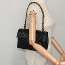 CHANEL Matelasse Turn Lock Chain Hand Bag Lamb Skin Black Gold CC Auth yk15738AV-25