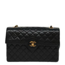 CHANEL Matelasse Turn Lock Chain Hand Bag Lamb Skin Black Gold CC Auth yk15738AV-13