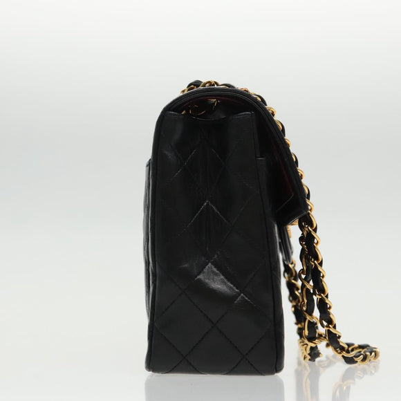 CHANEL Matelasse Turn Lock Chain Hand Bag Lamb Skin Black Gold CC Auth yk15738AV