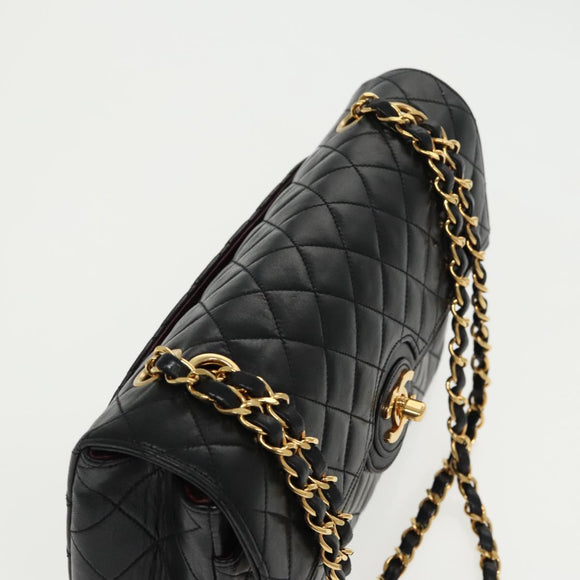 CHANEL Matelasse Turn Lock Chain Hand Bag Lamb Skin Black Gold CC Auth yk15738AV