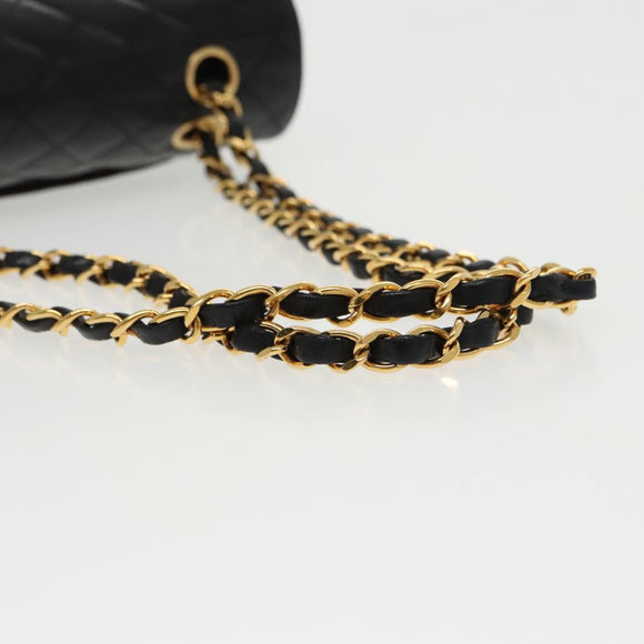 CHANEL Matelasse Turn Lock Chain Hand Bag Lamb Skin Black Gold CC Auth yk15738AV