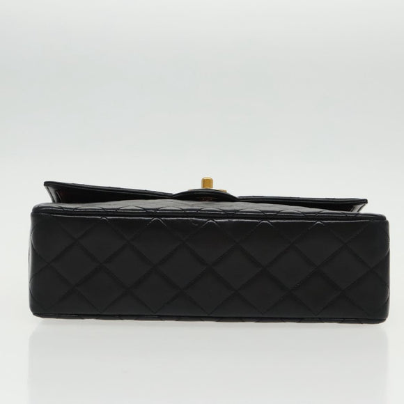 CHANEL Matelasse Turn Lock Chain Hand Bag Lamb Skin Black Gold CC Auth yk15738AV