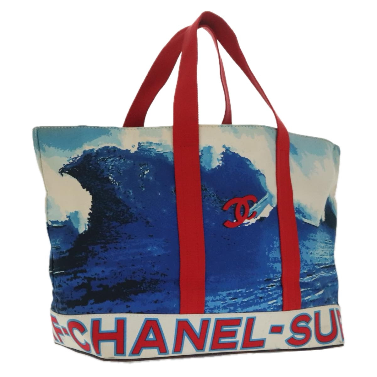 CHANEL Surf Line Tote Bag Canvas Blue Red white CC Auth yk15741