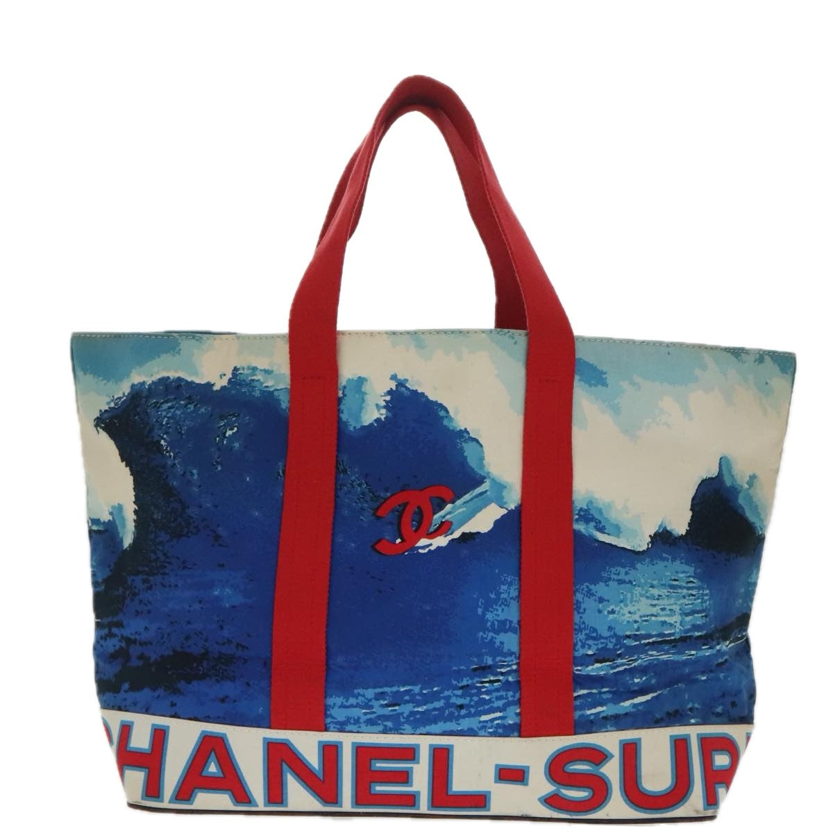 CHANEL Surf Line Tote Bag Canvas Blue Red white CC Auth yk15741 - 0