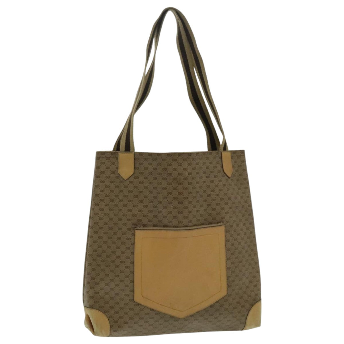 GUCCI Micro GG Canvas Tote Bag PVC Leather Beige Auth yk15747