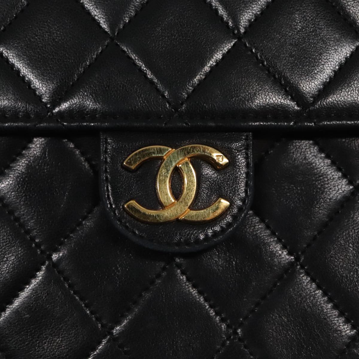 CHANEL Matelasse Chain Shoulder Bag Lamb Skin Black Gold CC Auth yk15750