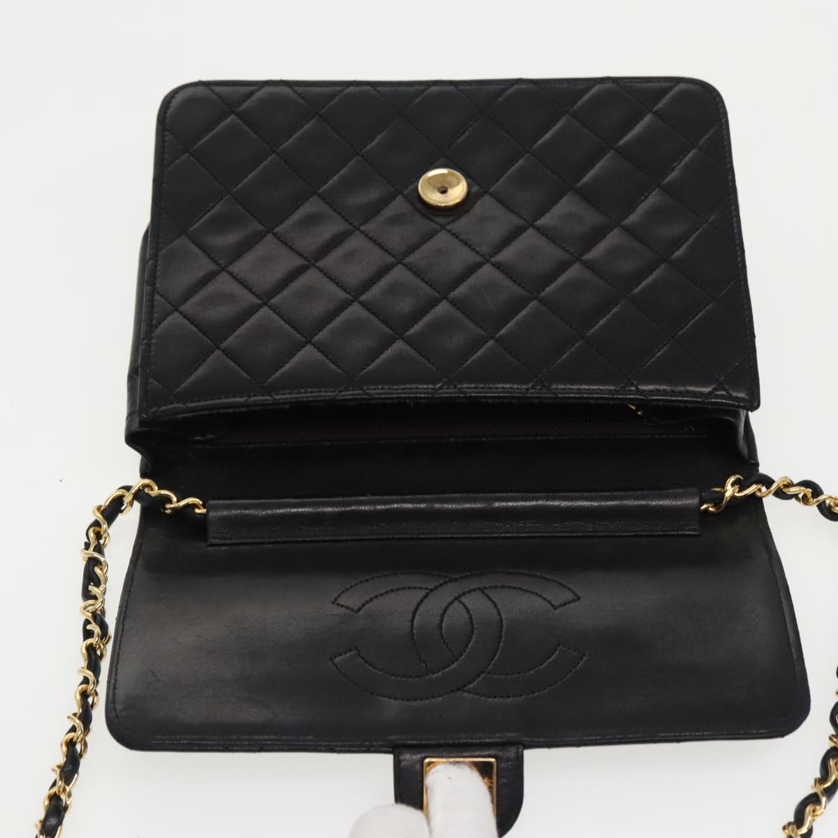 CHANEL Matelasse Chain Shoulder Bag Lamb Skin Black Gold CC Auth yk15750