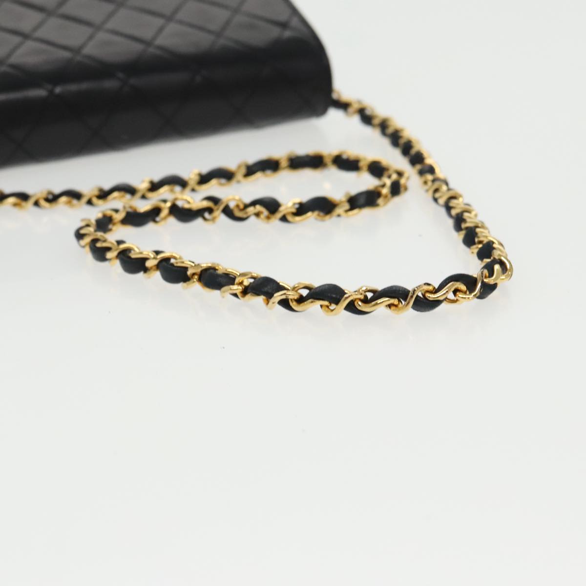 CHANEL Matelasse Chain Shoulder Bag Lamb Skin Black Gold CC Auth yk15750