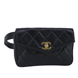 CHANEL Matelasse Waist bag Leather Black CC Auth yk15762