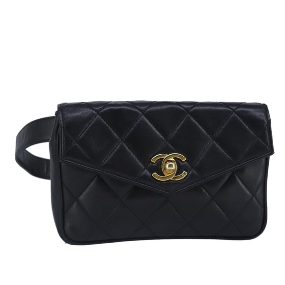 CHANEL Matelasse Waist bag Leather Black CC Auth yk15762