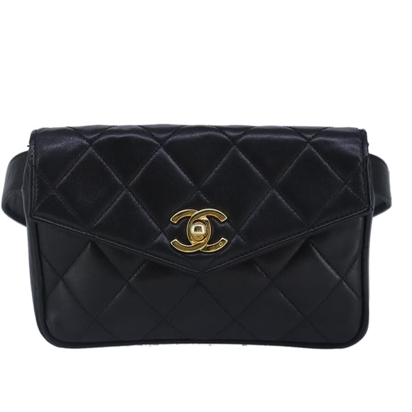 CHANEL Matelasse Waist bag Leather Black CC Auth yk15762