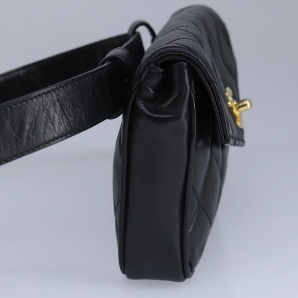 CHANEL Matelasse Waist bag Leather Black CC Auth yk15762