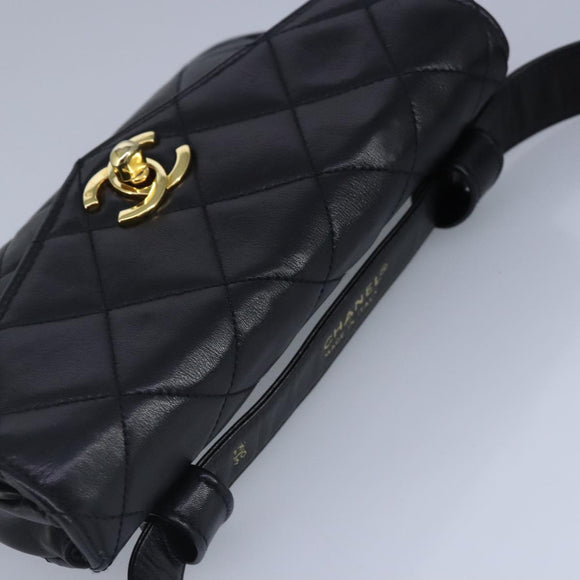 CHANEL Matelasse Waist bag Leather Black CC Auth yk15762