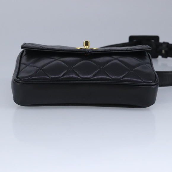 CHANEL Matelasse Waist bag Leather Black CC Auth yk15762