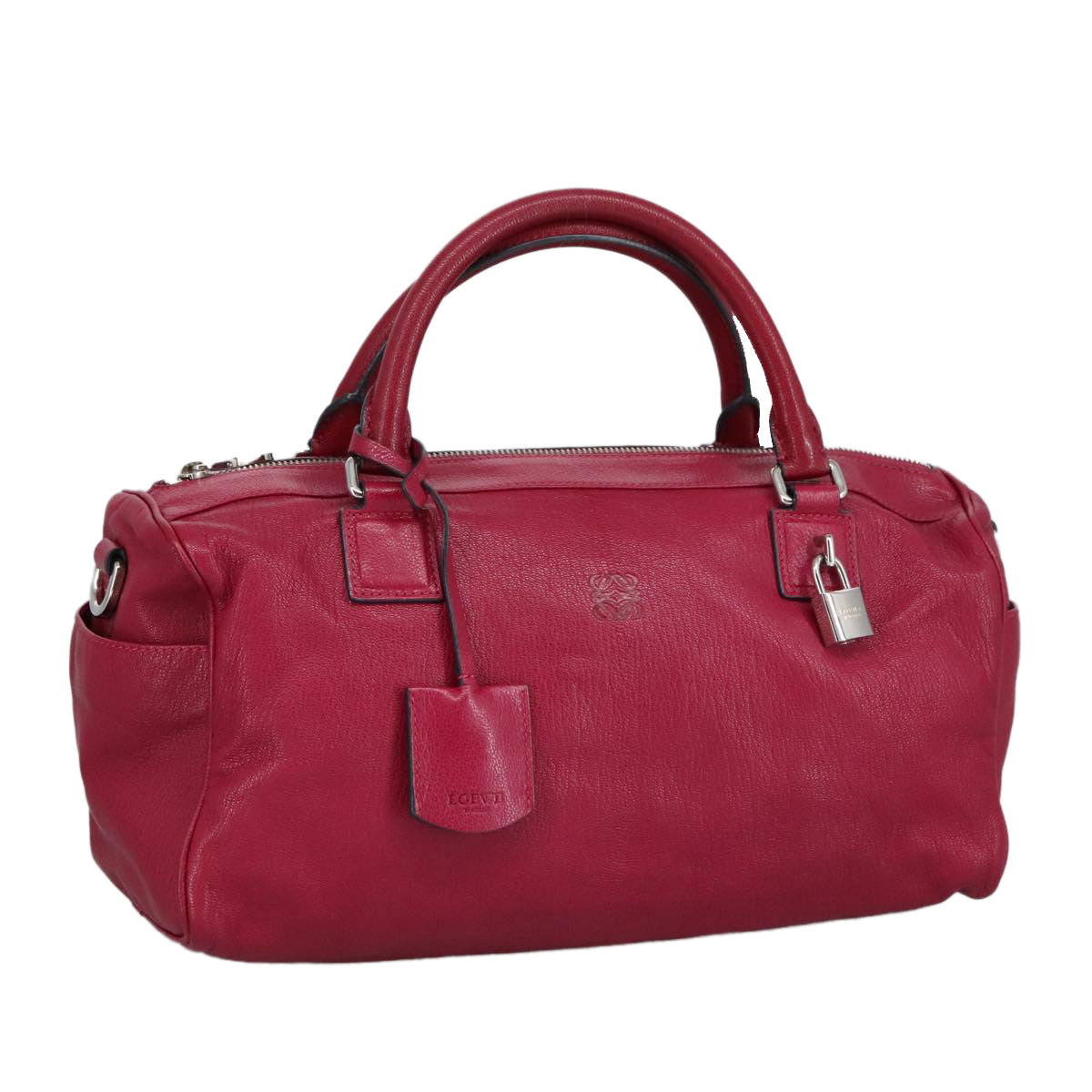 LOEWE Anagram Hand Bag Leather Bordeaux Silver Auth yk15770