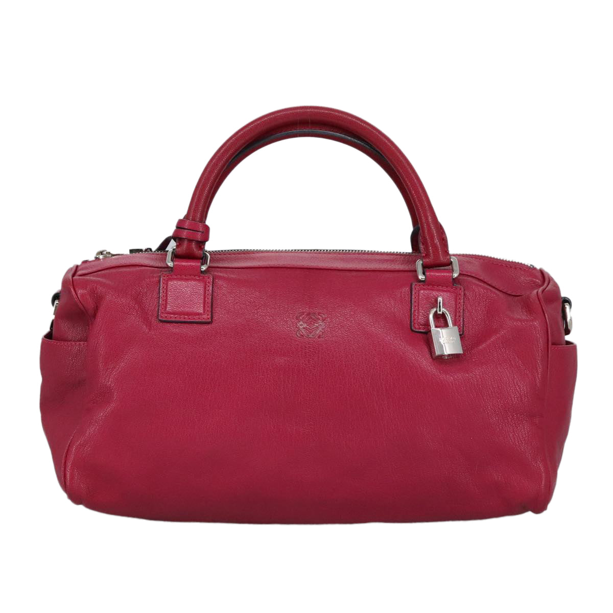 LOEWE Anagram Hand Bag Leather Bordeaux Silver Auth yk15770