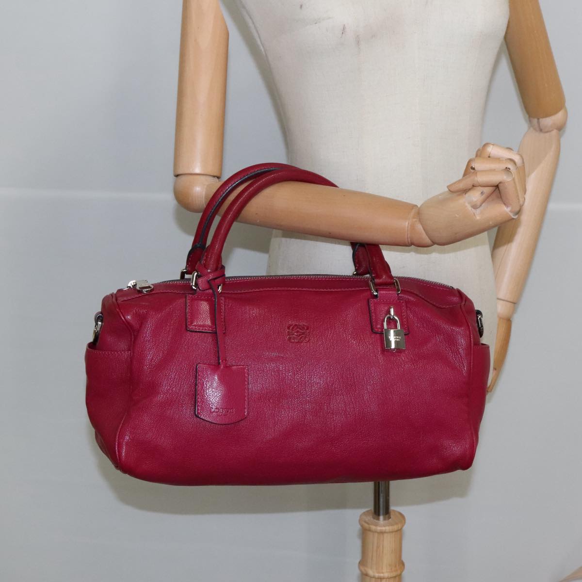 LOEWE Anagram Hand Bag Leather Bordeaux Silver Auth yk15770