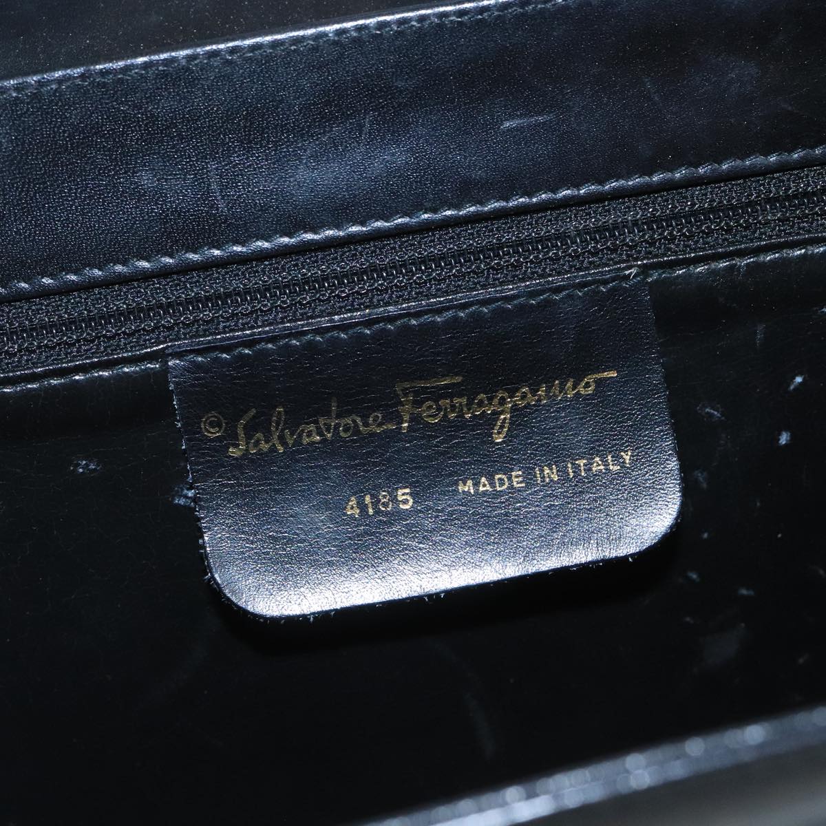 Salvatore Ferragamo Gancini Chain Shoulder Bag Leather Black Gold Auth yk15776