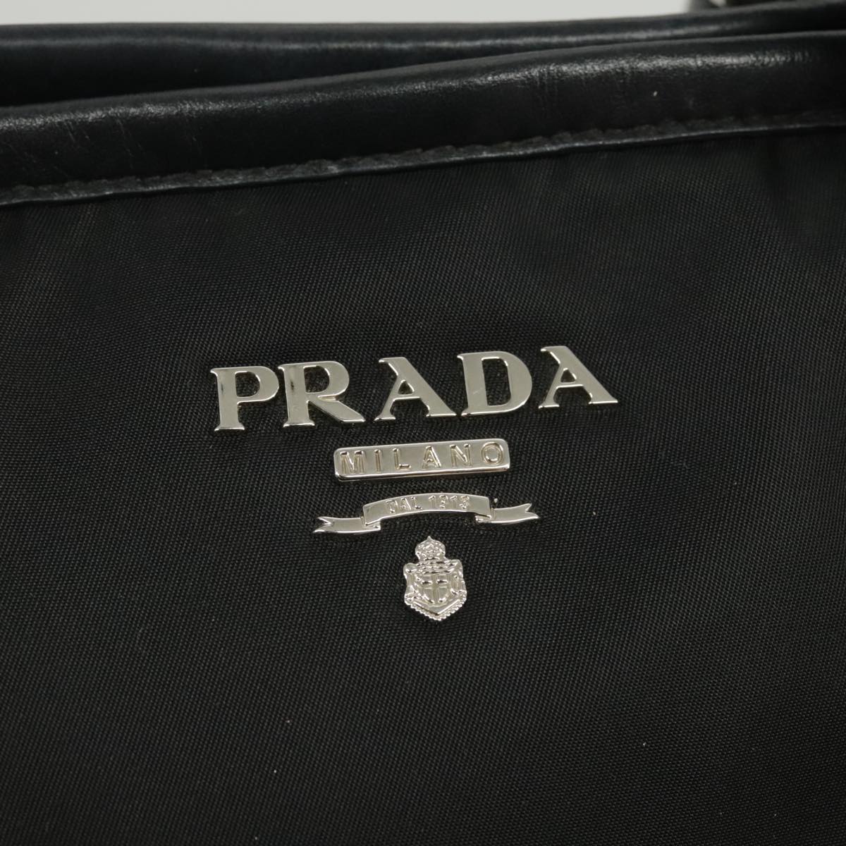 PRADA Hand Bag Nylon Leather 2way Silver Black Auth yk15787