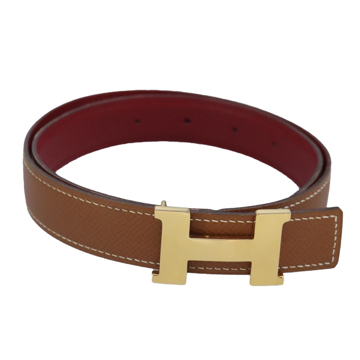 HERMES Mini Constance Belt Leather 25.6"" Brown Red Auth yk15800