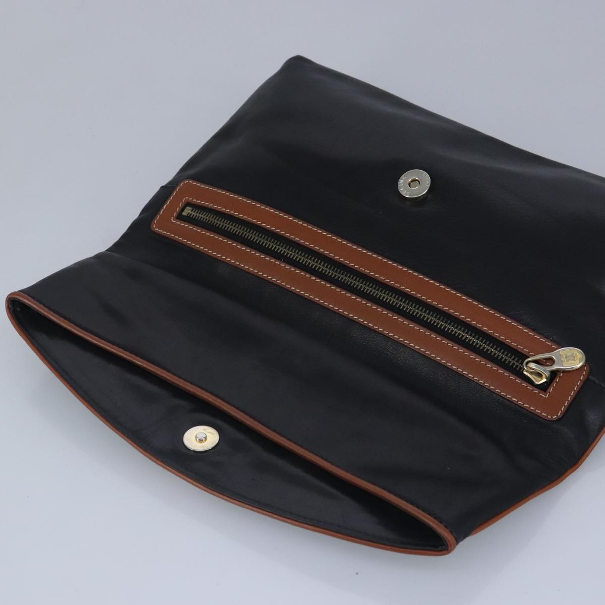 CELINE Clutch Bag Leather Black Auth yk15803