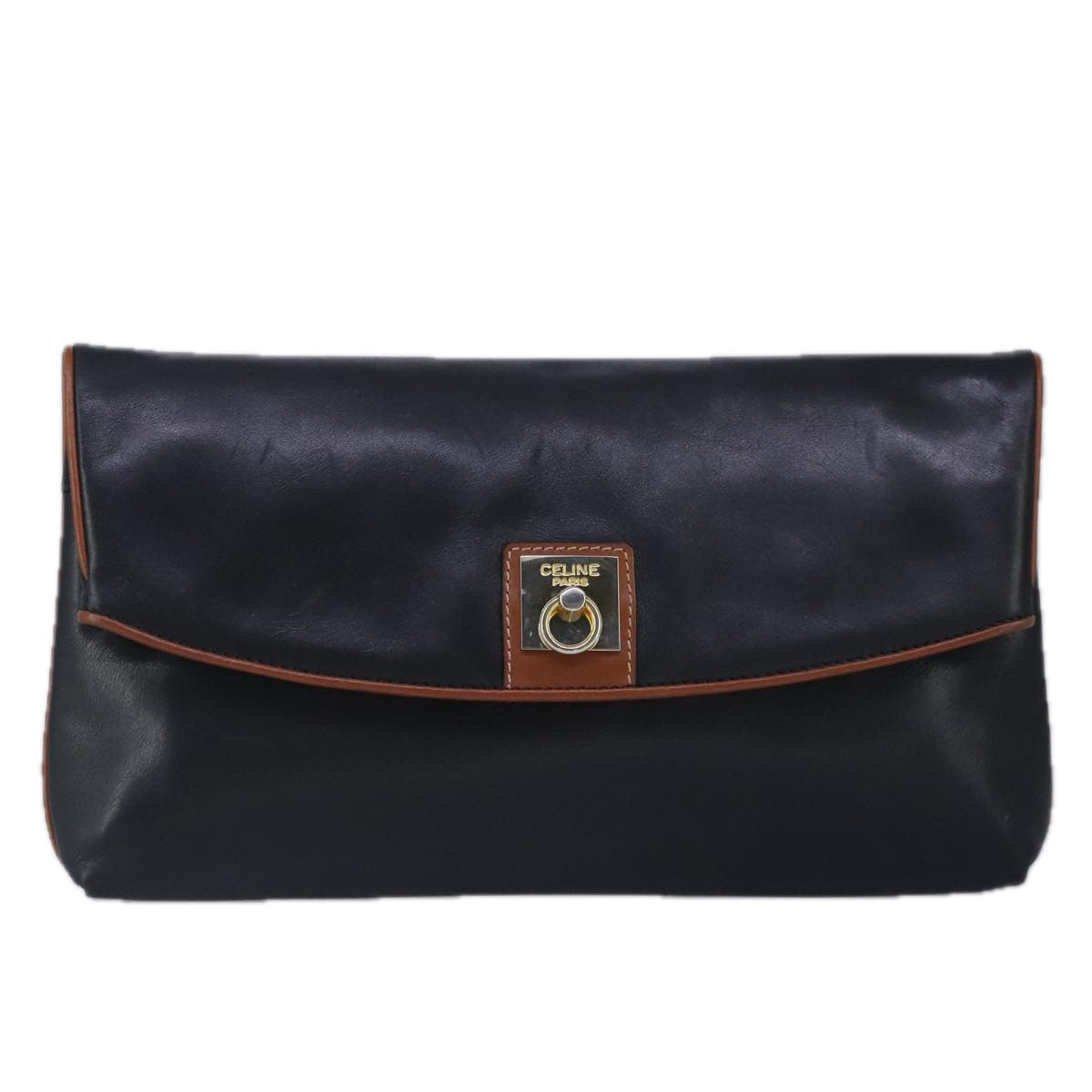 CELINE Clutch Bag Leather Black Auth yk15803